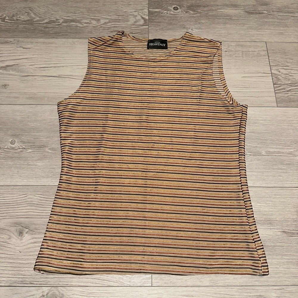 Vintage 90s Heavenly multicolored striped knit sleeveless tank top brown, Size L